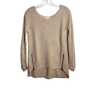 Bar III Zip Long Sleeve Knit Pullover Tan Sweater M